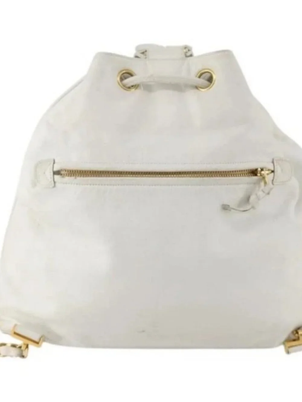 CHANEL Backpack Leather White Gold CC Auth gh1739